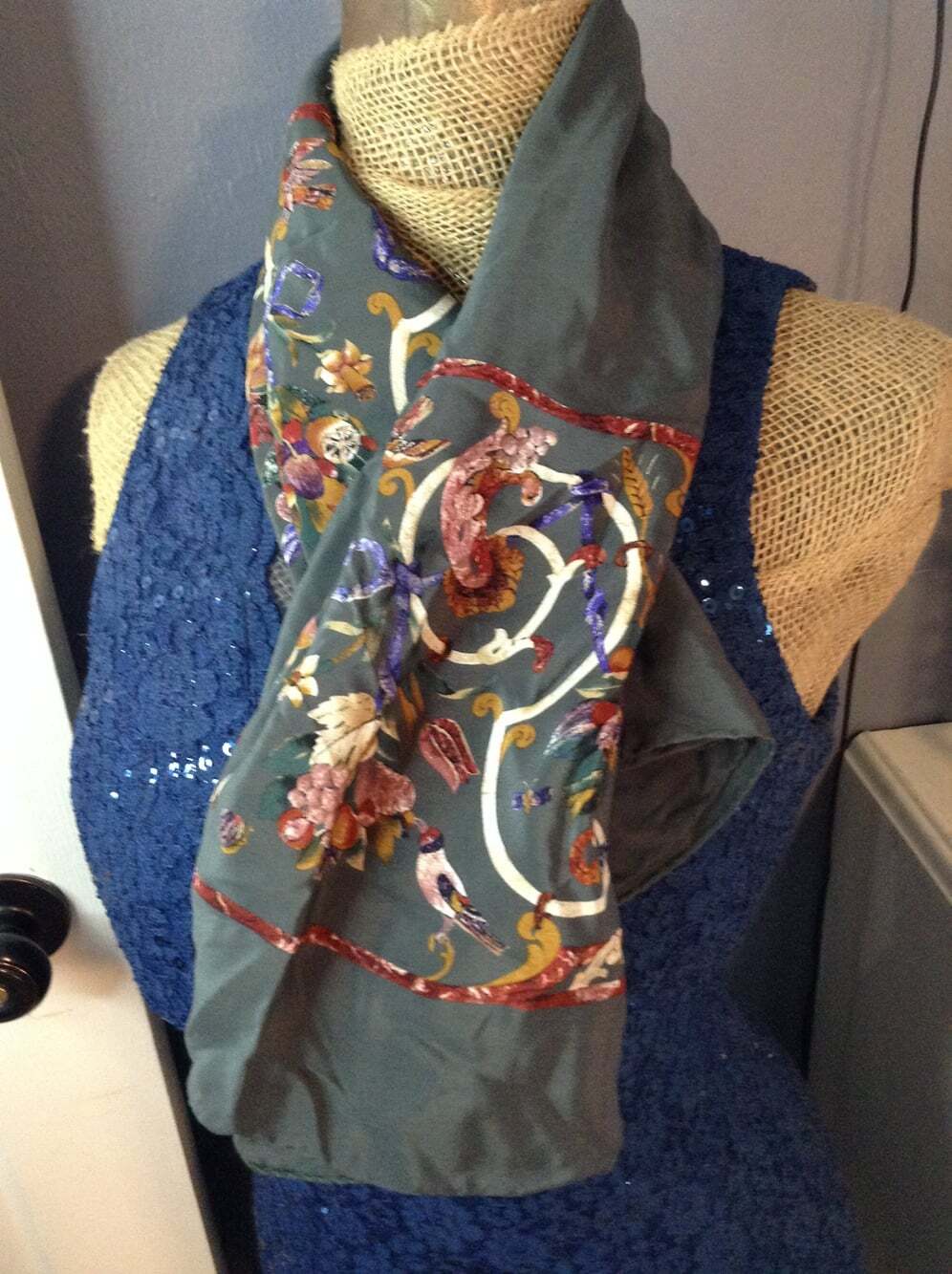 VTG 80's Silk Smithsonian Inst. Italian Made Scarf 34" Sq. Floral